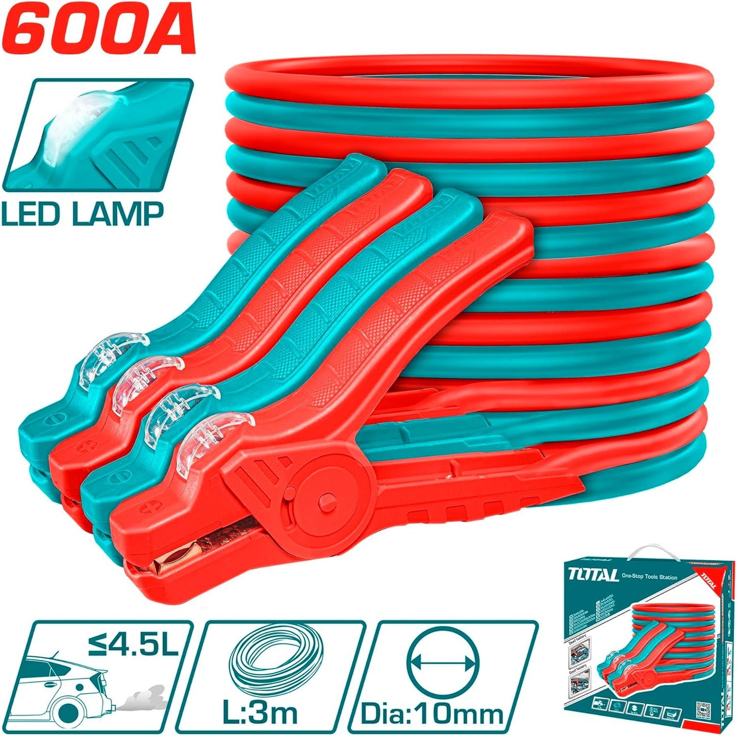 TOTAL Car Booster Cable with Lamp – 600AMP (PBCA16008L) - SmartGatelb