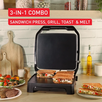 Tefal Inicio GC27B8 4-Slice Sandwich Press & Grill 2000W – Non-Stick Plates | Black