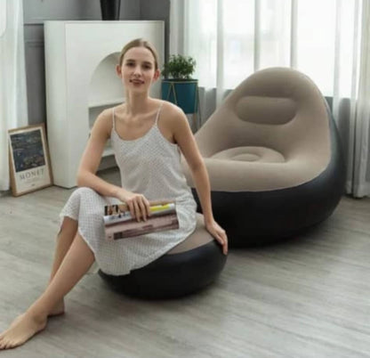 Leedsooy Inflatable Pouf Sofa Chair with Footrest – Single Seat Portable Air Lounge - Smart Gate