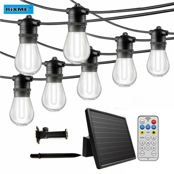 RixME Solar String Lights 10m – Waterproof Outdoor LED Bulb Lights with RGB Modes - Smart Gate