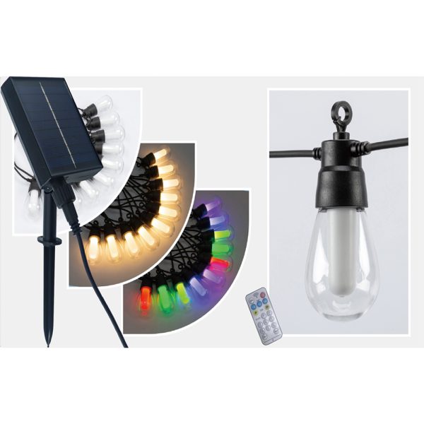 RixME Solar String Lights 10m – Waterproof Outdoor LED Bulb Lights with RGB Modes - Smart Gate