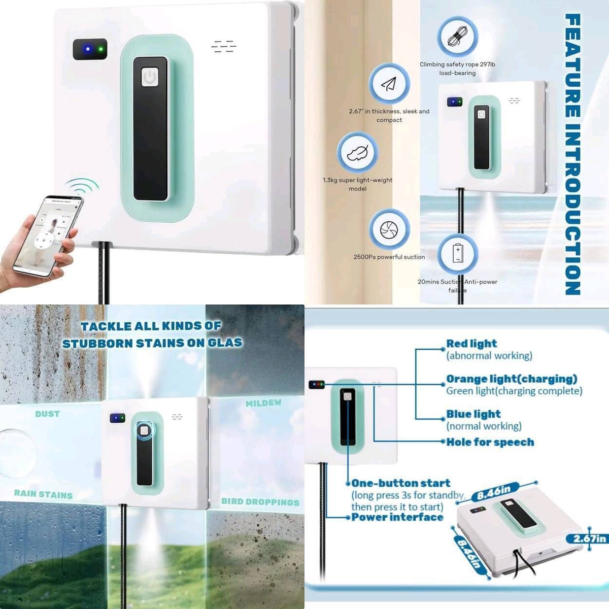PUREROBO W-T50S Window Cleaning Robot – 2600Pa Suction | 4-Way Water Spray | Wet & Dry Glass Cleaner - Smart Gate