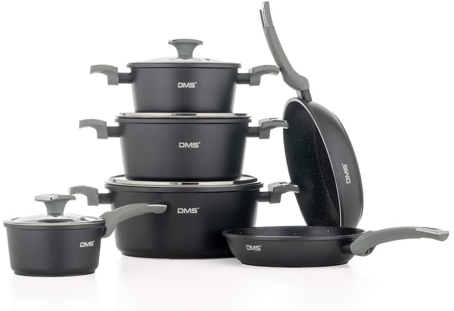 DMS 15-Piece Induction Cookware Cooking Set , Aluminium, Marble Coating, Dishwasher Safe - SmartGatelb