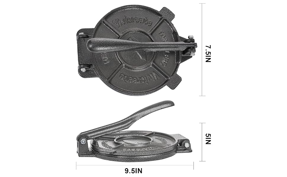 Vivicreate 8-Inch Cast Iron Tortilla Press – Heavy Duty Manual Dough Press for Tortillas, Roti, Chapati & Quesadillas
