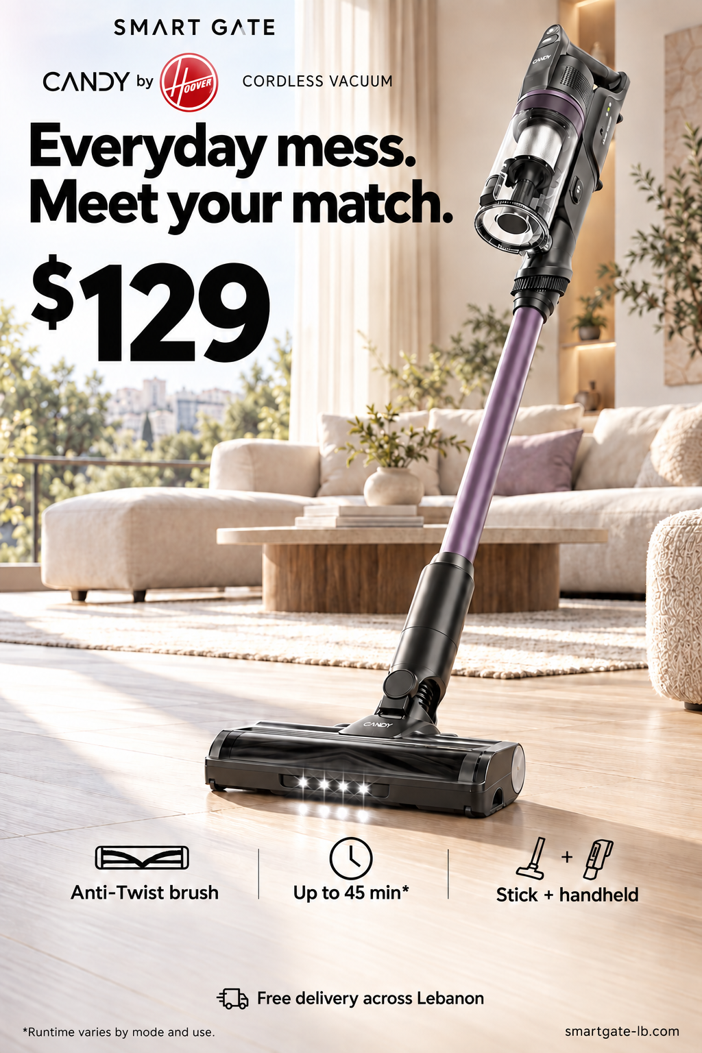 Candy by Hoover HF1 Cordless Vacuum Cleaner – CSC-50103D (B)US | Anti-Twist Technology & Up to 45-Min Runtime - Smart Gate