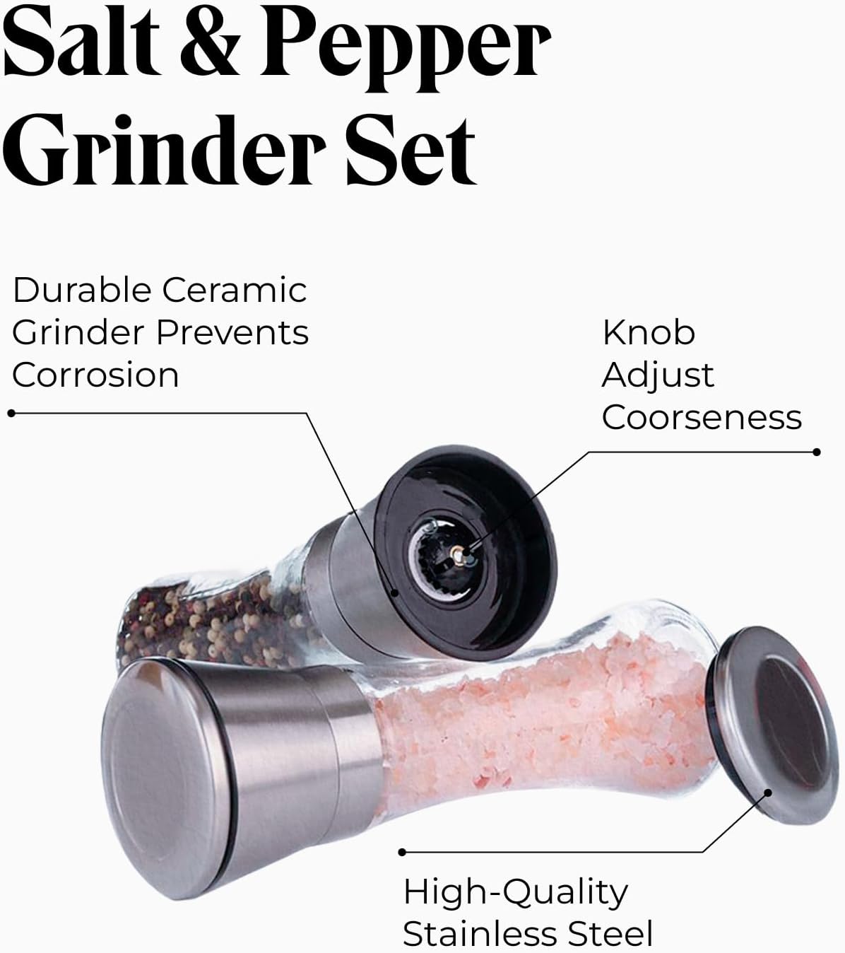 Willow & Everett Salt & Pepper Grinder Set - Stainless Steel - SmartGatelb