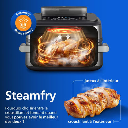Philips Airfryer Series 5000 Flexible Basket with Removable Divider - Air fryer 9.5L in Megabasket or 3+6L in Double Basket, 28 Cooking Modes, Steam, RapidAir+, Auto SteamClean (NA565/00)