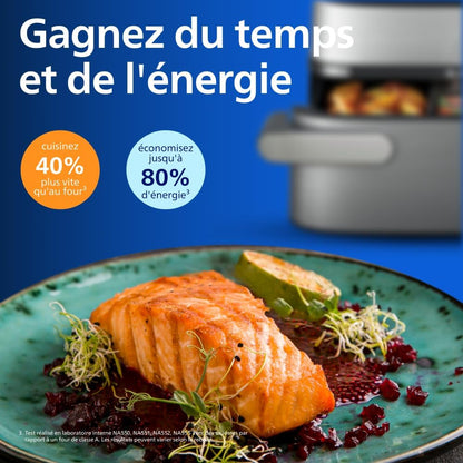 Philips Airfryer Series 5000 Flexible Basket with Removable Divider - Air fryer 9.5L in Megabasket or 3+6L in Double Basket, 28 Cooking Modes, Steam, RapidAir+, Auto SteamClean (NA565/00)