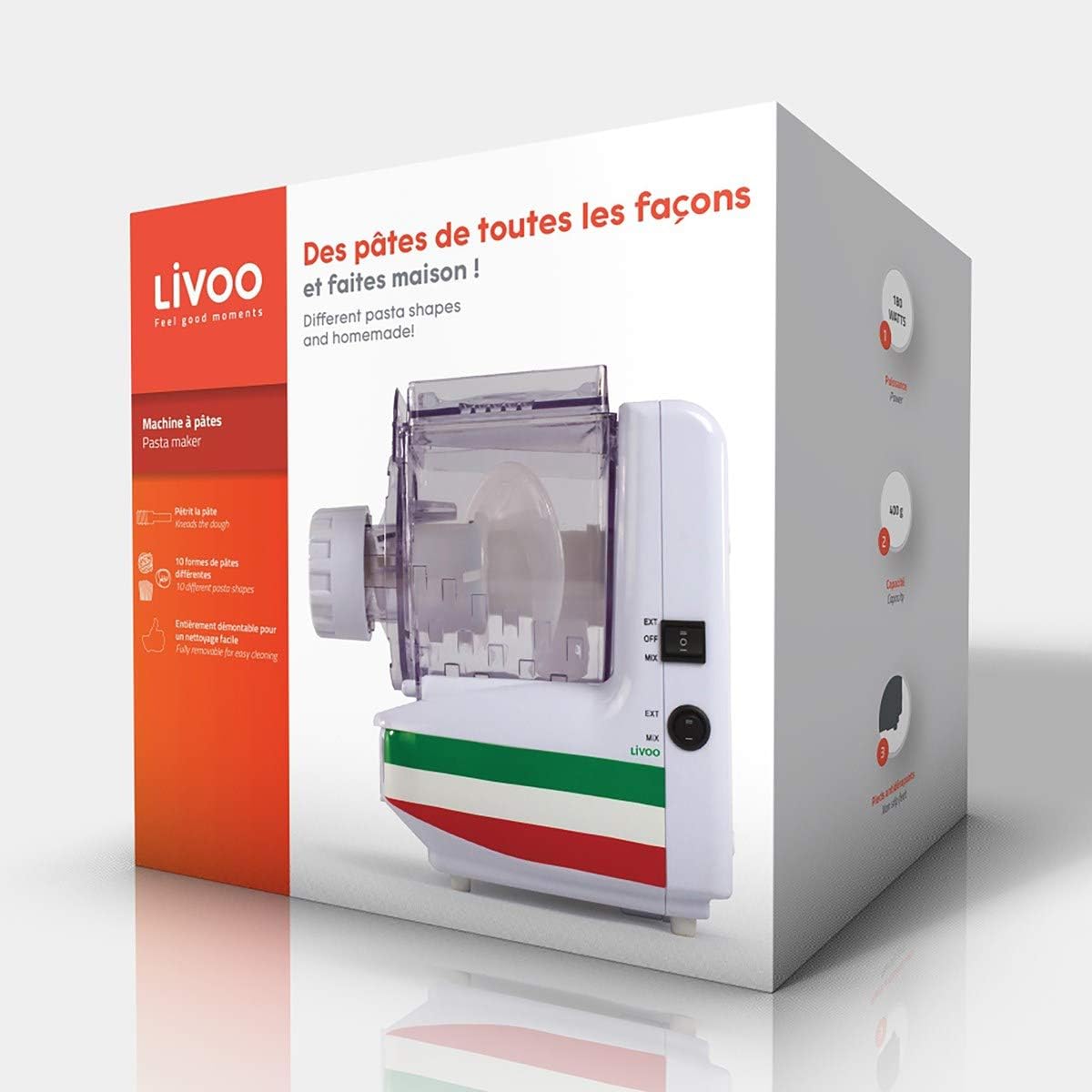 LIVOO DOP101 Automatic Pasta Maker 180W – Fresh Pasta Machine with 10 Pasta Shapes