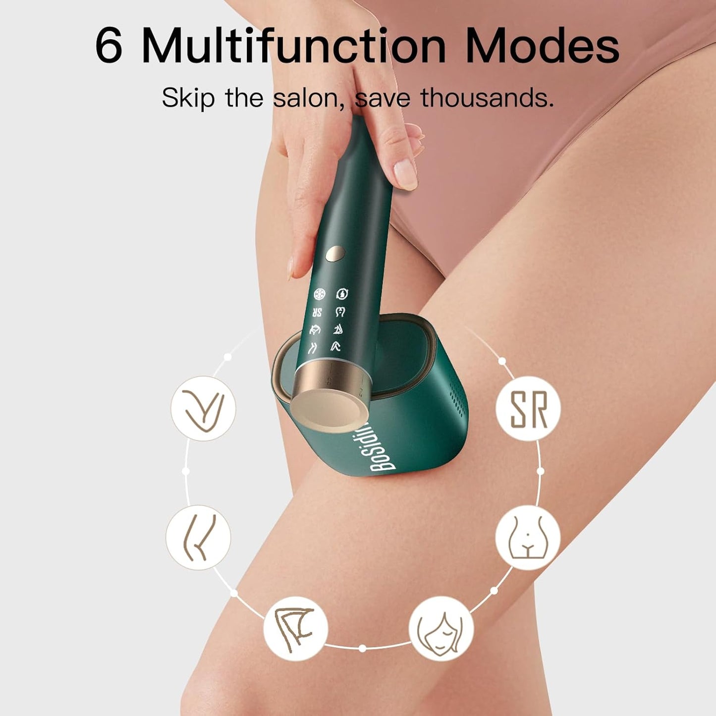 Laser Hair Removal, BoSidin IPL Hair Removal with Painless Ice-Cooling, 2-in-1 Face SR Rejuvenation, 6+1 Modes, 6 Levels Hair Removal - SmartGatelb