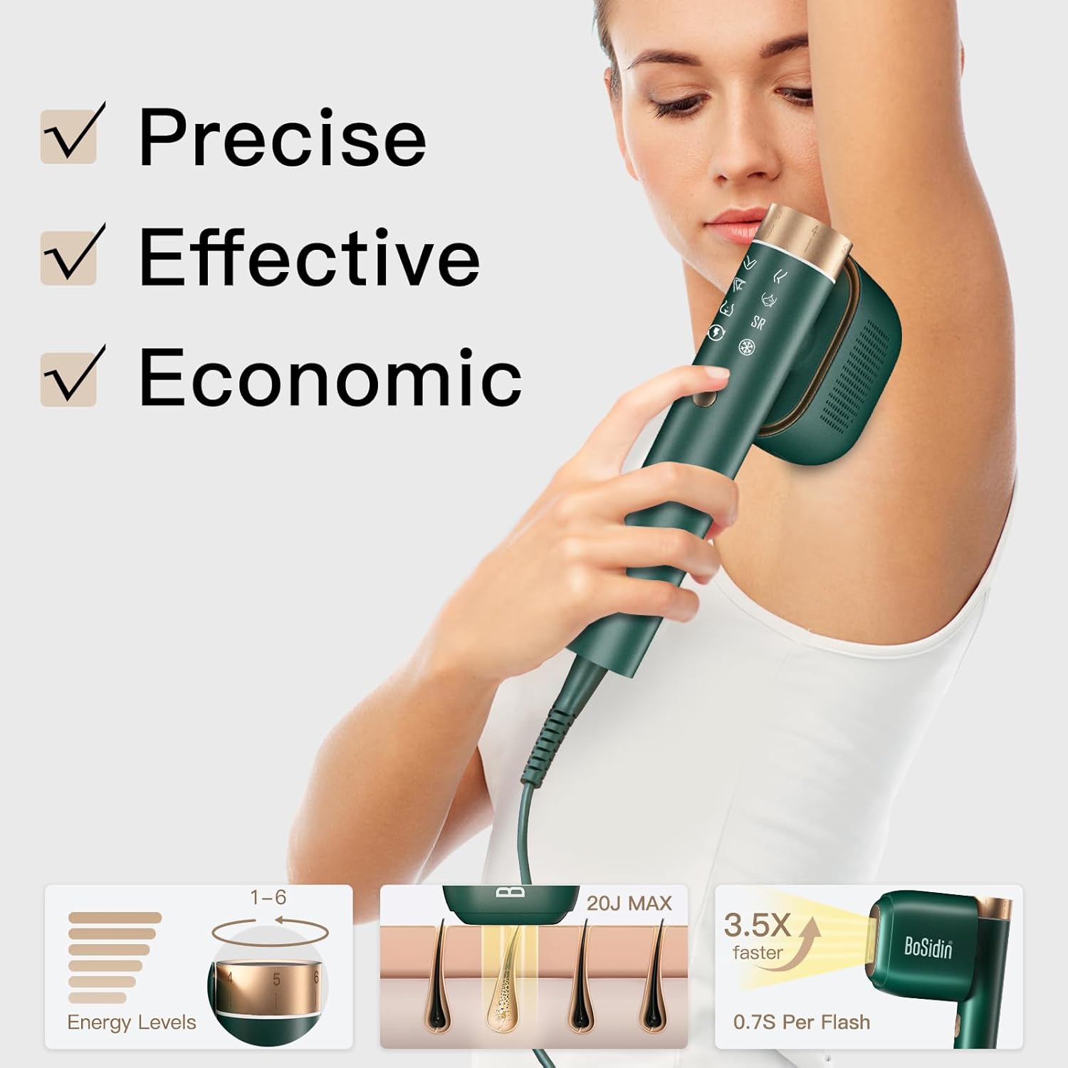 Laser Hair Removal, BoSidin IPL Hair Removal with Painless Ice-Cooling, 2-in-1 Face SR Rejuvenation, 6+1 Modes, 6 Levels Hair Removal - SmartGatelb
