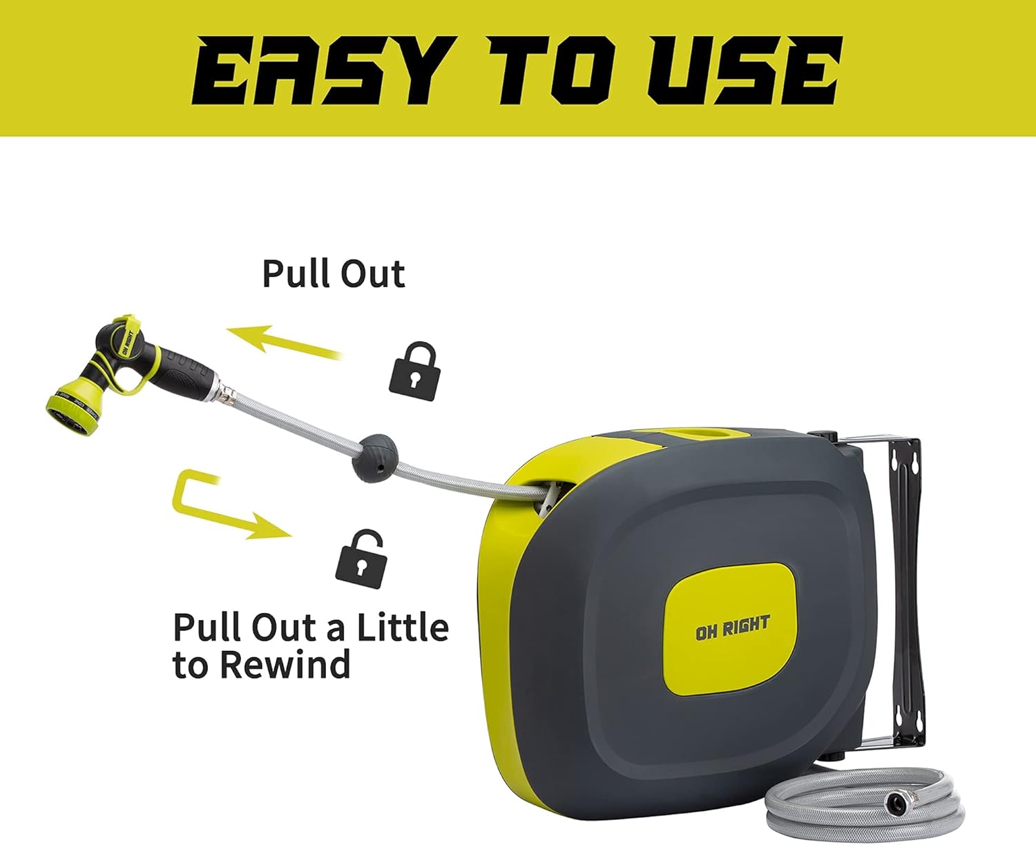 Retractable Garden Hose Reel 75ft – Wall Mounted Auto Rewind Water Hose with 9 Spray Nozzle - Smart Gate