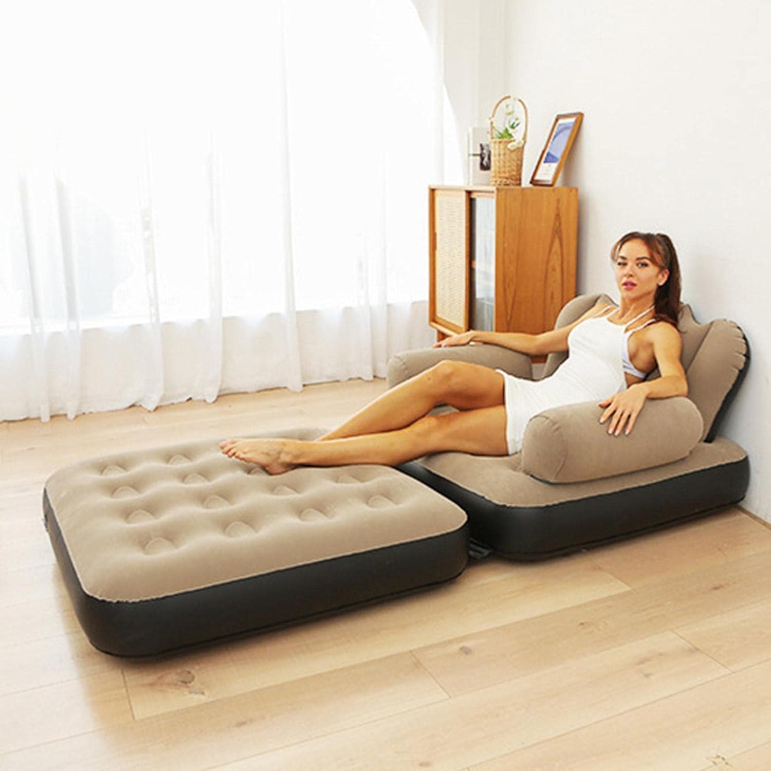Inflatable L-Shape Sofa Bed with Armrest – Multifunction Air Couch & Sleeper - Smart Gate