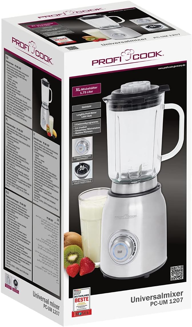 ProfiCook PC-UM 1207 Universal Mixer | 3 Levels | 1.75 Litre Glass Container | 1200 Watt