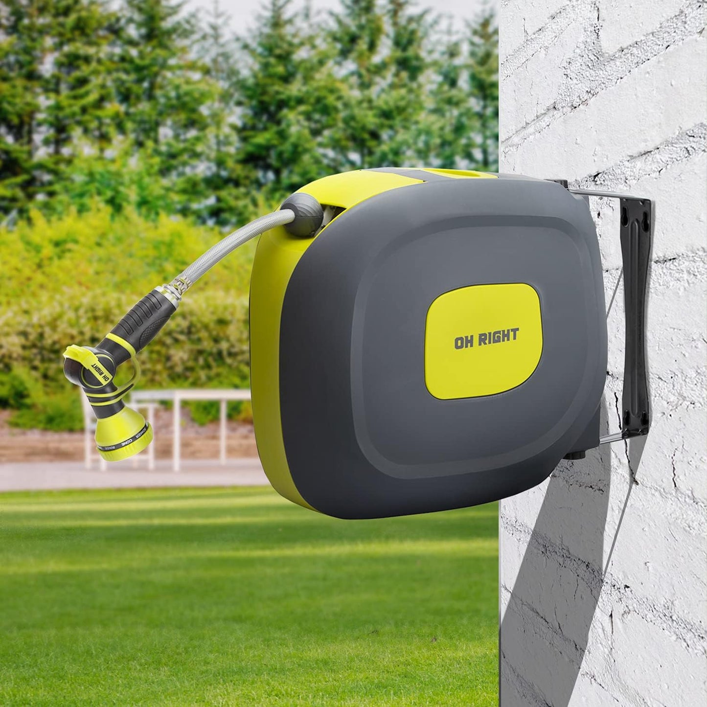 Retractable Garden Hose Reel 75ft – Wall Mounted Auto Rewind Water Hose with 9 Spray Nozzle - Smart Gate