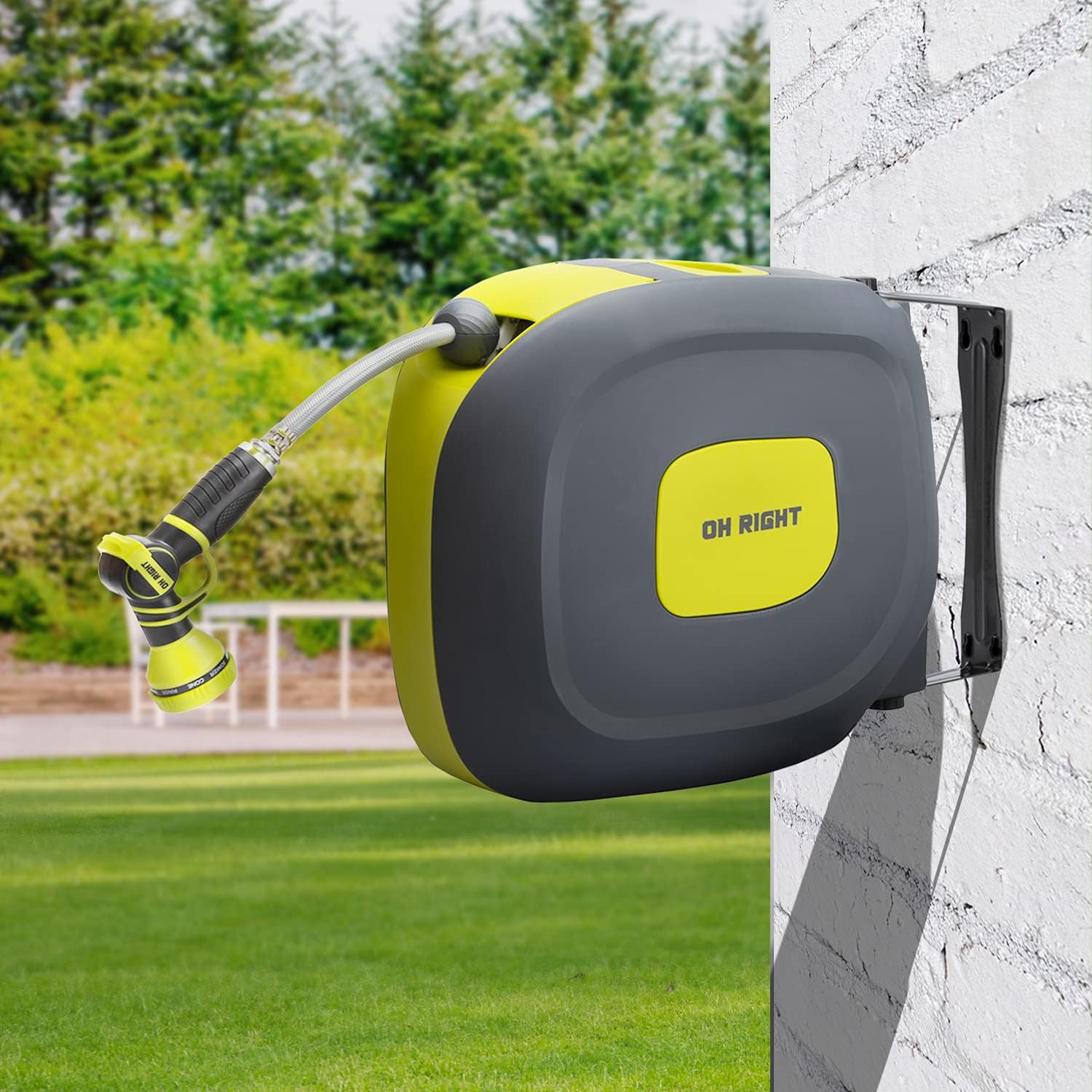Retractable Garden Hose Reel 75ft – Wall Mounted Auto Rewind Water Hose with 9 Spray Nozzle - Smart Gate