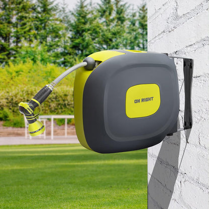 Retractable Garden Hose Reel 75ft – Wall Mounted Auto Rewind Water Hose with 9 Spray Nozzle - Smart Gate