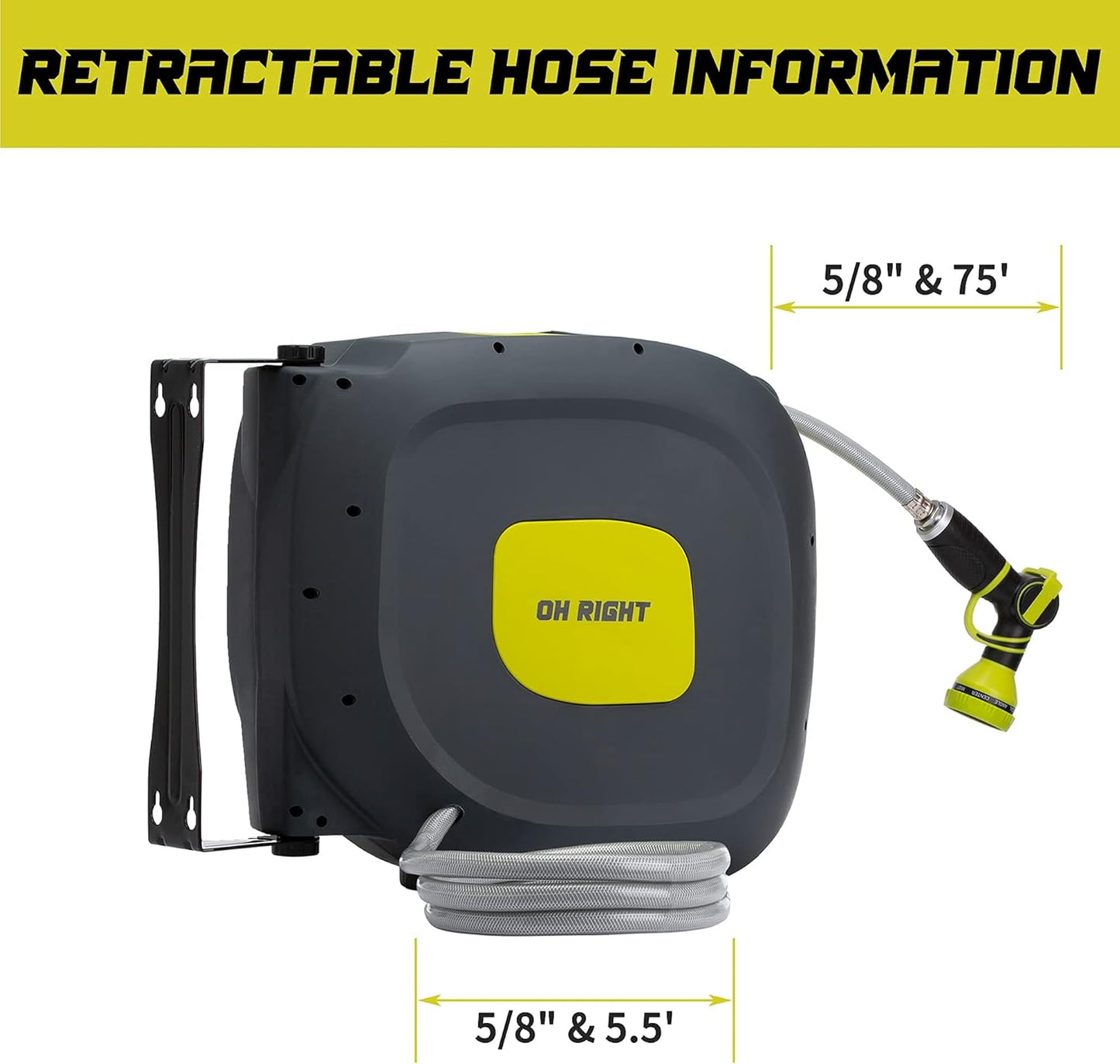 Retractable Garden Hose Reel 75ft – Wall Mounted Auto Rewind Water Hose with 9 Spray Nozzle - Smart Gate