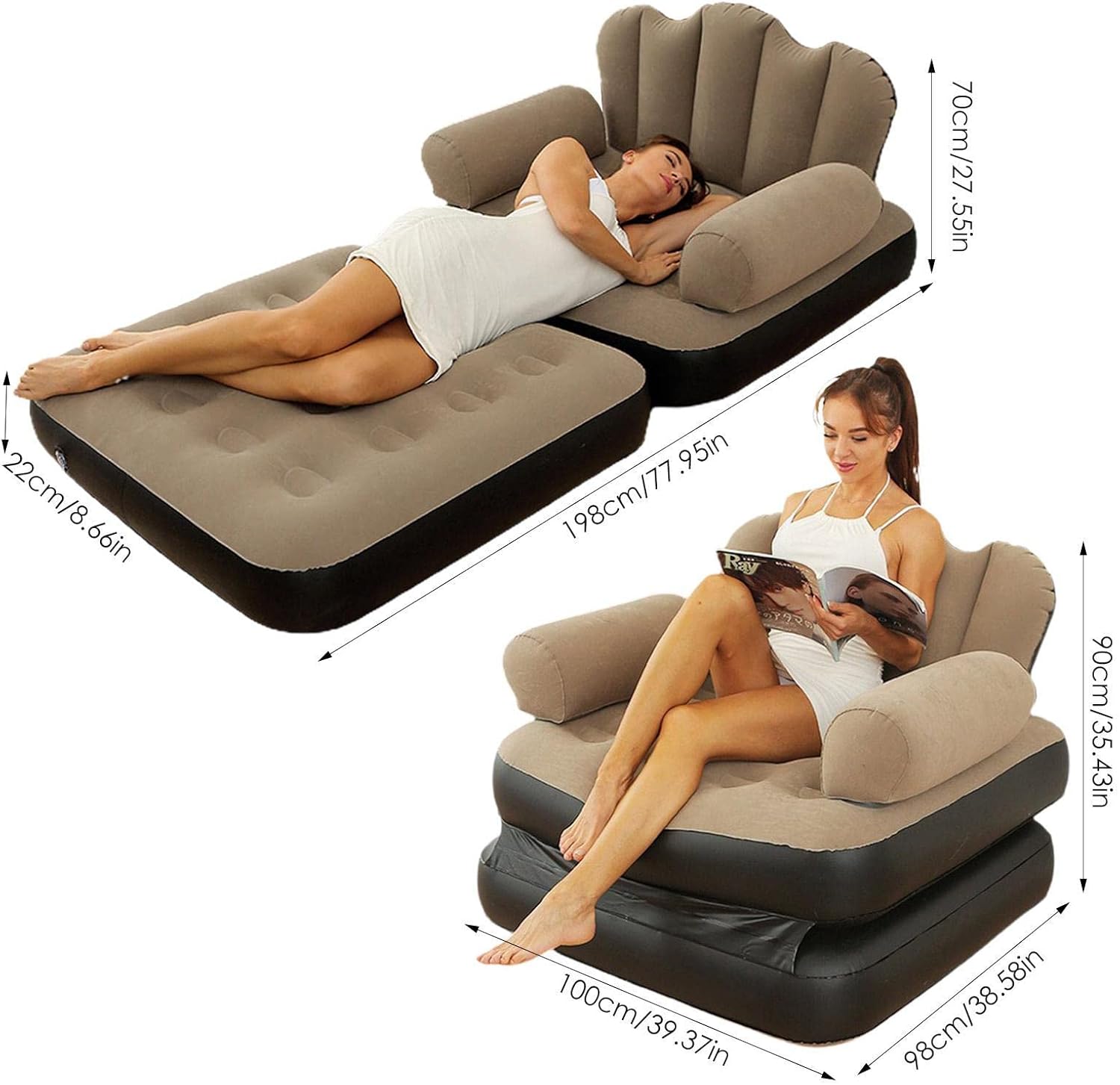 Inflatable L-Shape Sofa Bed with Armrest – Multifunction Air Couch & Sleeper - Smart Gate