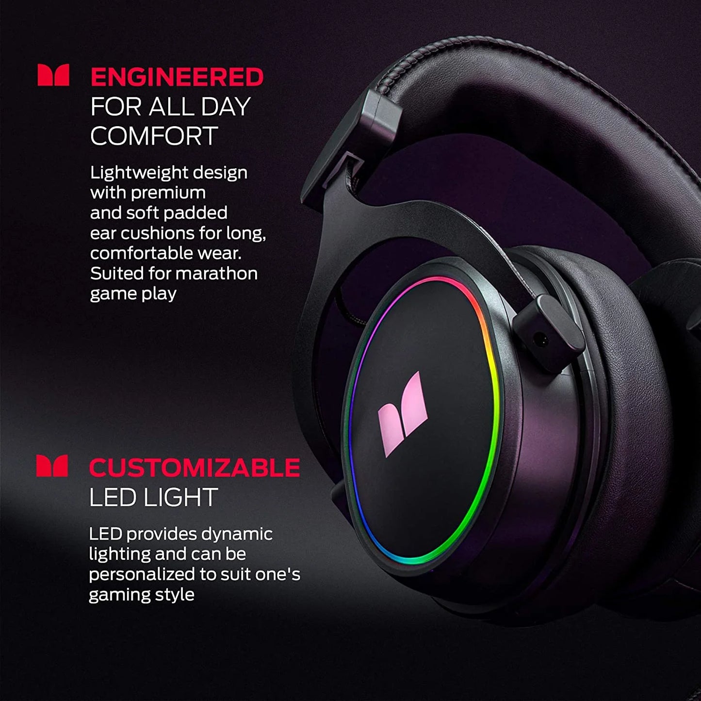 Monster Alpha RGB Gaming Headset – 7.1 Virtual Surround, Detachable ENC Mic, LED Lighting