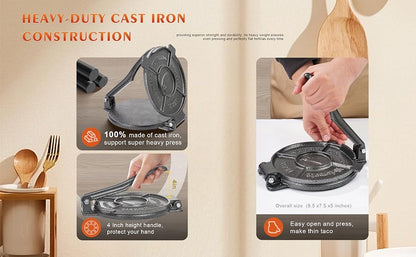 Vivicreate 8-Inch Cast Iron Tortilla Press – Heavy Duty Manual Dough Press for Tortillas, Roti, Chapati & Quesadillas