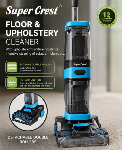 Super Crest SCT-1042 Carpet & Upholstery Cleaner 800W – Wet Vacuum with Heating Function & Rotating Brushes & Dual Water Tanks