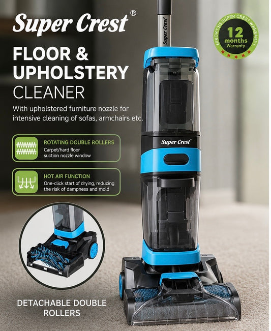Super Crest SCT-1042 Carpet & Upholstery Cleaner 800W – Wet Vacuum with Heating Function & Rotating Brushes & Dual Water Tanks - Smart Gate
