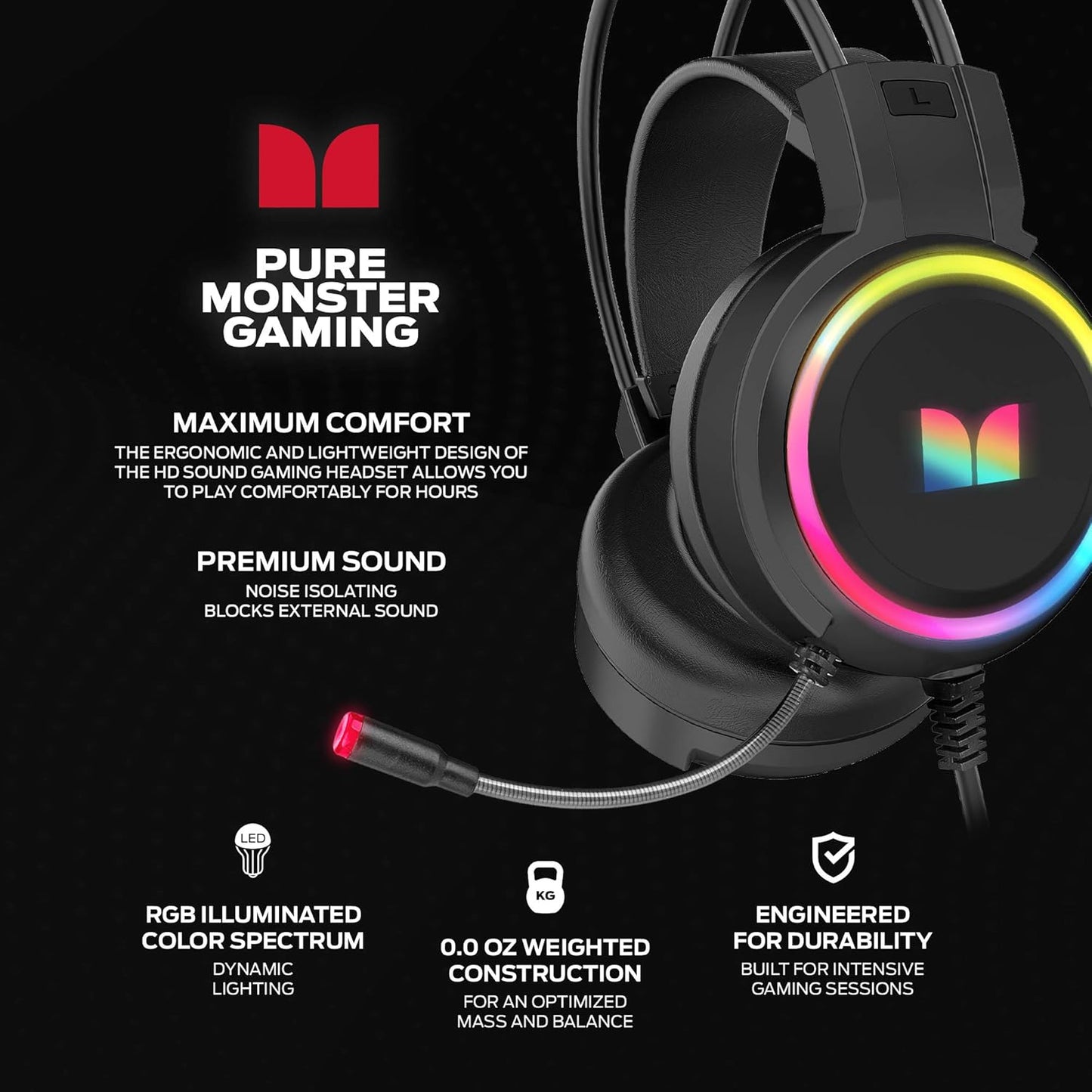Monster RGB Gaming Headset – Dynamic Sound Meets Style