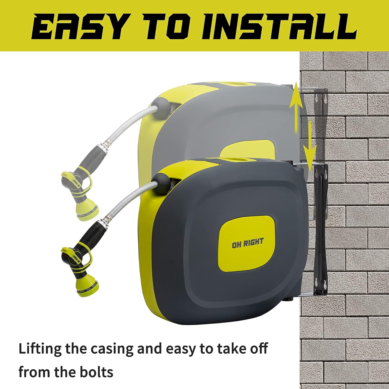 Retractable Garden Hose Reel 75ft – Wall Mounted Auto Rewind Water Hose with 9 Spray Nozzle - Smart Gate