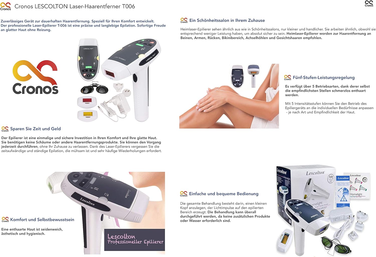 LESCOLTON IPL T006 - Laser Epilator for Long-Lasting Hair Removal - Skin Colour Sensor - 5 Power Levels - 300,000 Pulses - Home Use - Painless - SmartGatelb