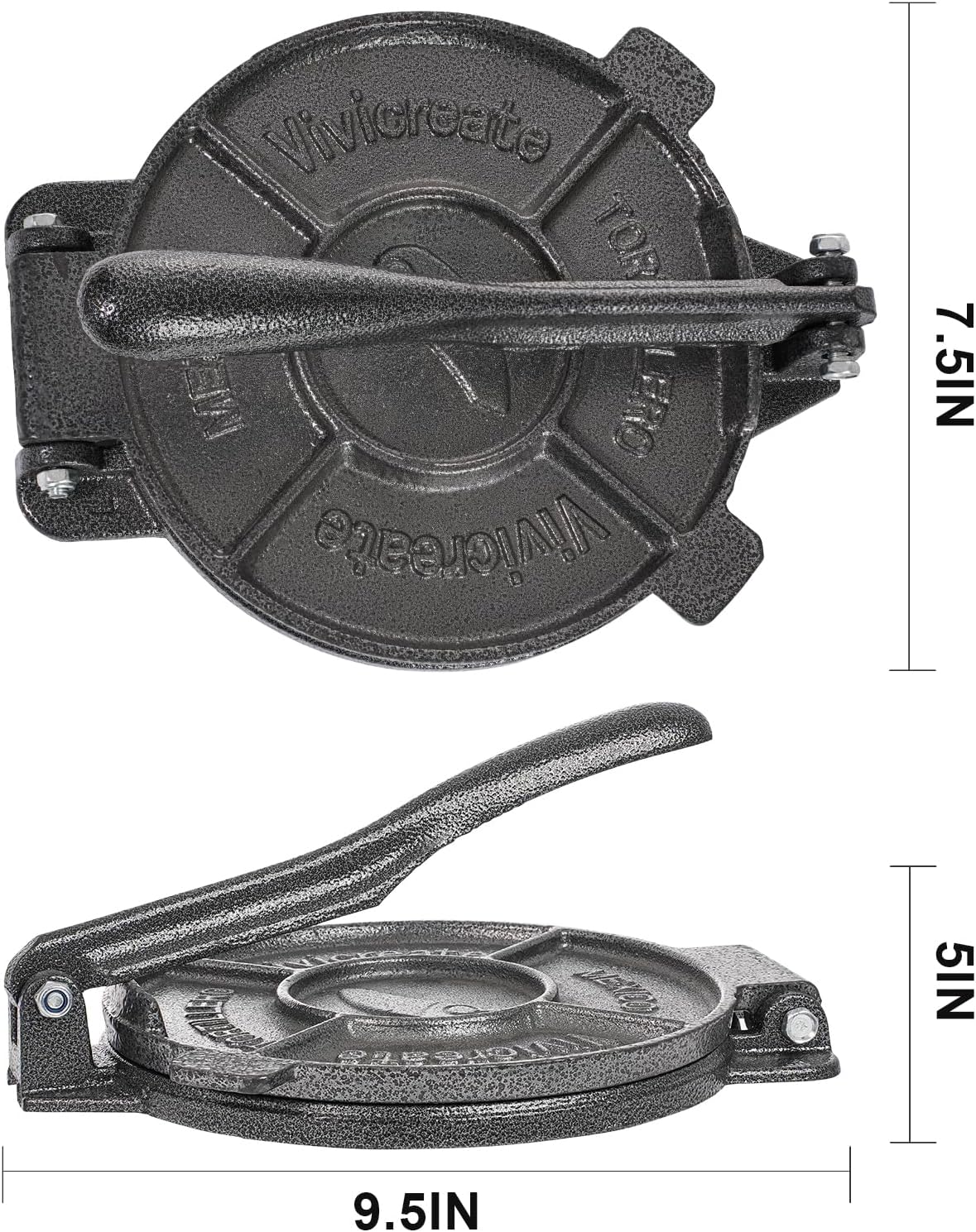 Vivicreate 8-Inch Cast Iron Tortilla Press – Heavy Duty Manual Dough Press for Tortillas, Roti, Chapati & Quesadillas