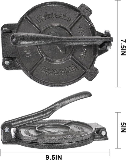 Vivicreate 8-Inch Cast Iron Tortilla Press – Heavy Duty Manual Dough Press for Tortillas, Roti, Chapati & Quesadillas