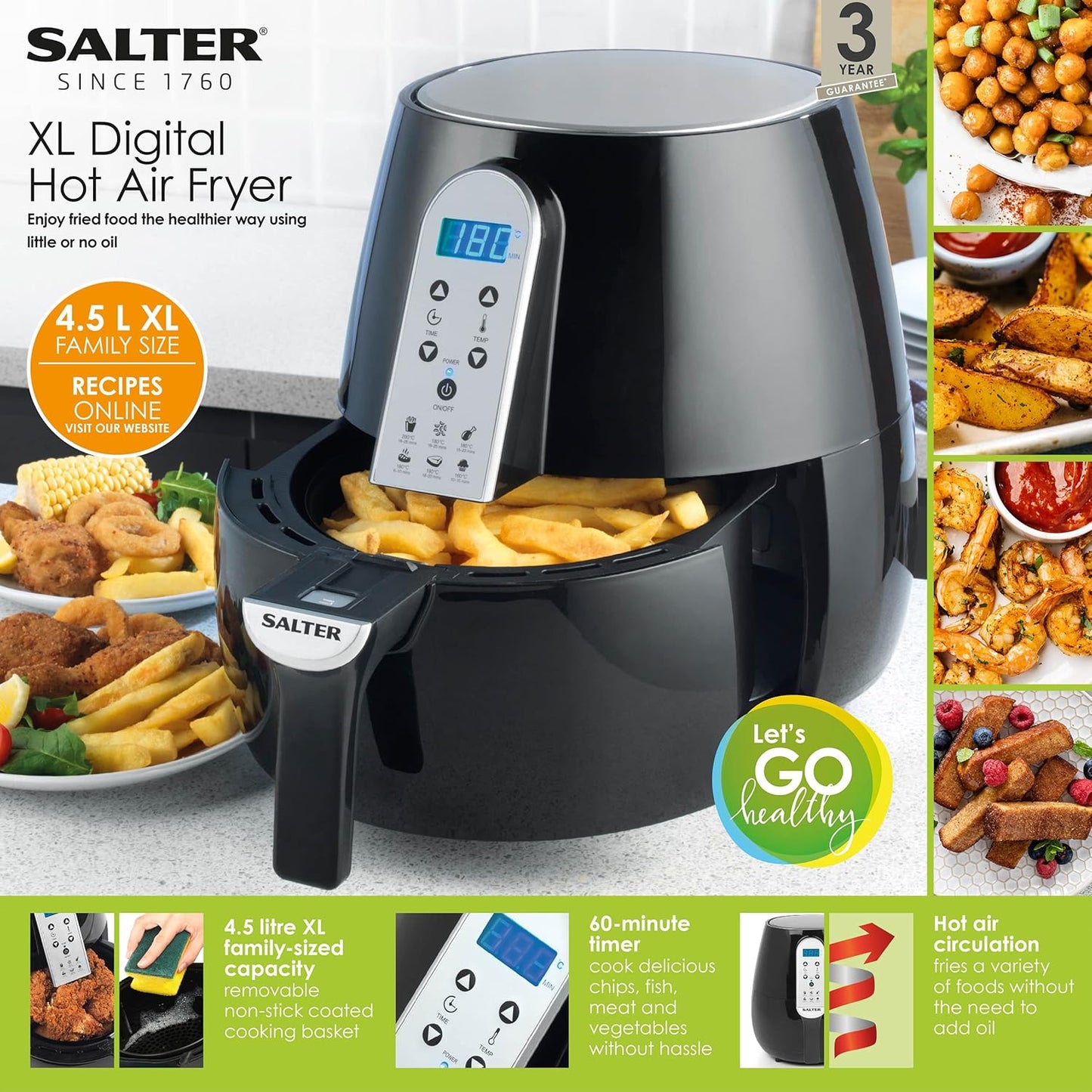 Salter EK2559 XL Hot Non-Stick Basket, Light Touch Digital Display, Compact Air Fryer - SmartGatelb