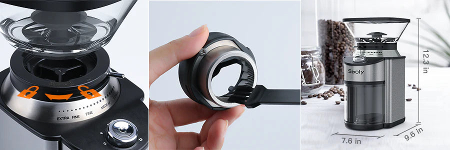 Sboly Coffee Grinder Stainless Steel Adjustable Burr Mill with 19 Precise Grind Setting - SmartGatelb