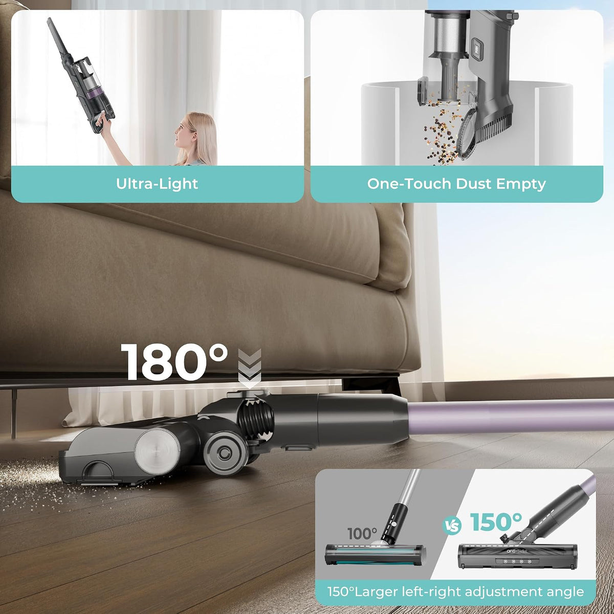 Candy by Hoover HF1 Cordless Vacuum Cleaner – CSC-50103D (B)US | Anti-Twist Technology & Up to 45-Min Runtime - Smart Gate