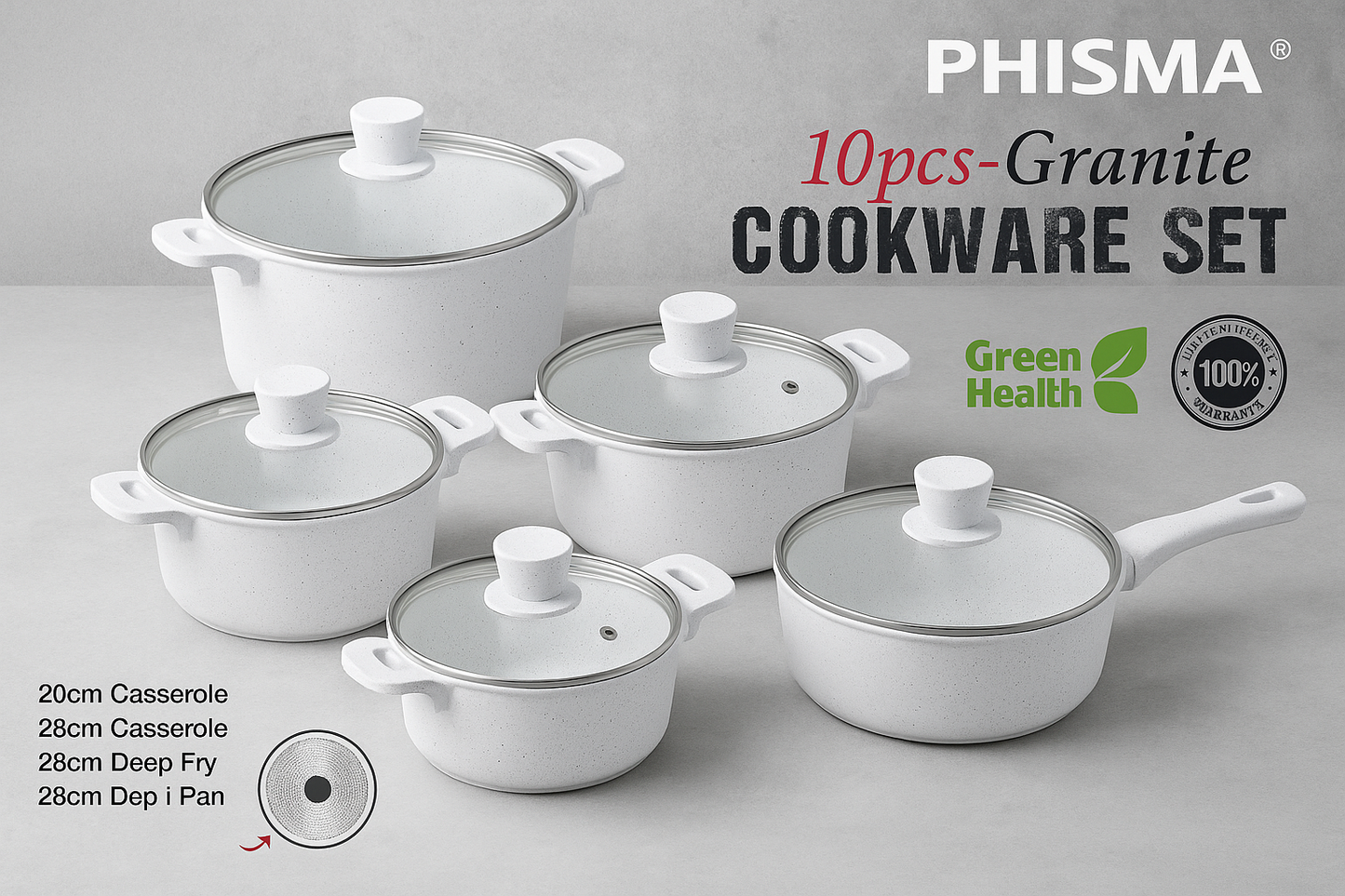 PHISMA 10-Piece Granite Cookware Set – Coal Black - SmartGatelb