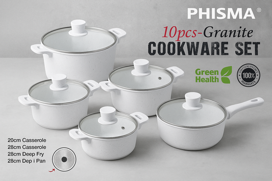 PHISMA 10-Piece Granite Cookware Set – Coal Black - SmartGatelb