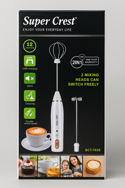 Super Crest SCT-7038 Rechargeable Milk Frother – 2-in-1 Whisk & Mixer - SmartGatelb
