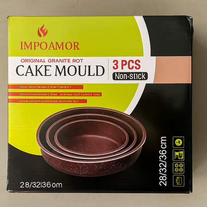 3-Piece Granite Cake Mould Set – Non-Stick Baking Pans (28/32/36 cm) - SmartGatelb
