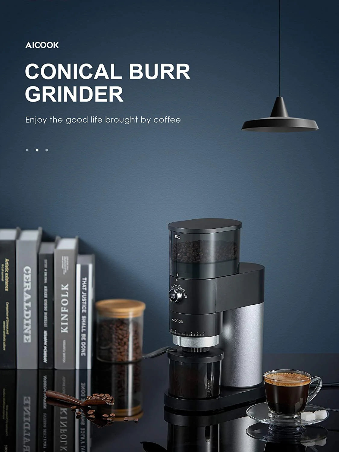 AICOOK Electric Conical Burr Coffee Grinder, 42 Precise Grind Settings, One Touch with 50S Grinding, Easy to Clean, Matte Black - SmartGatelb