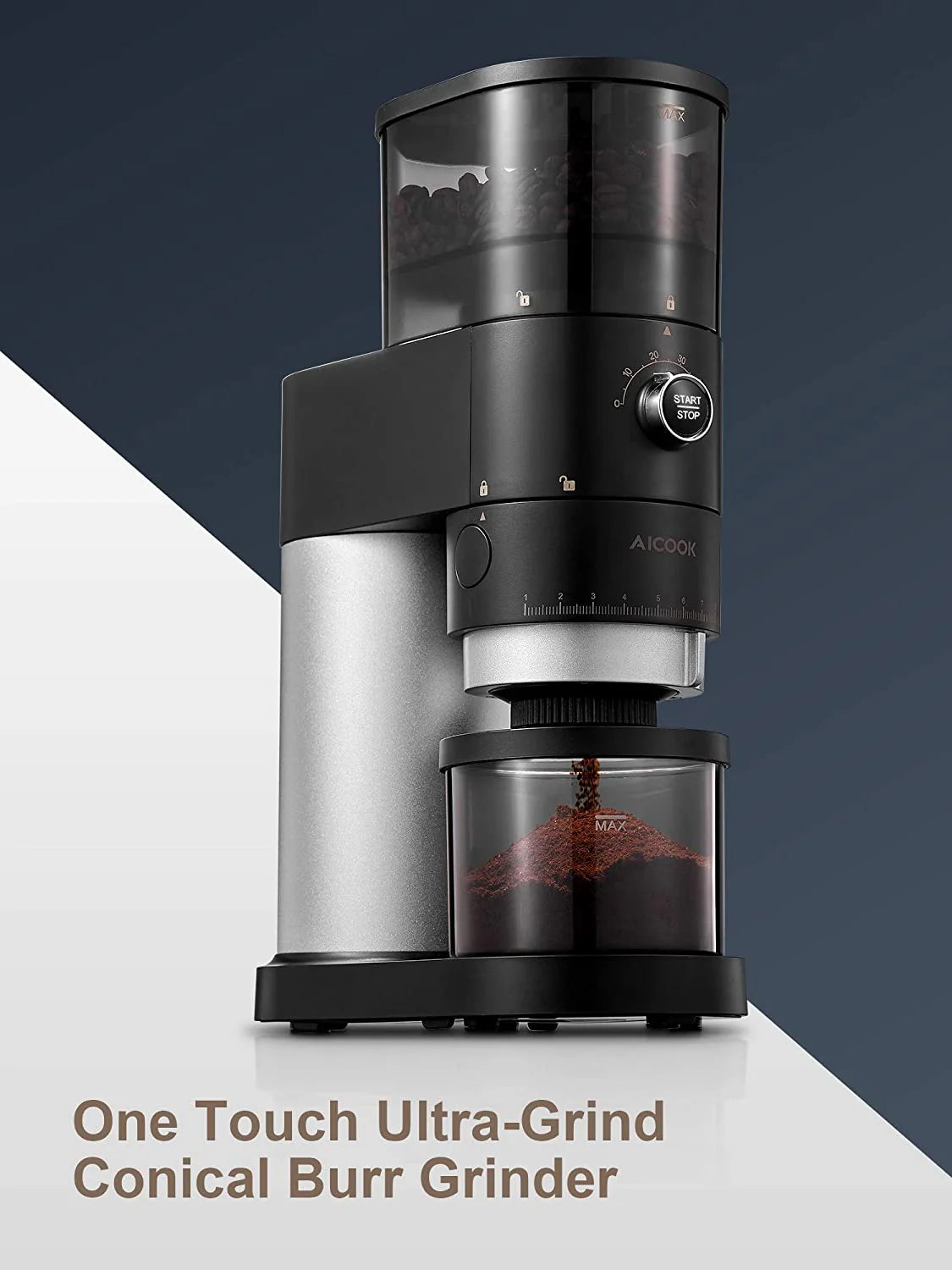 AICOOK Electric Conical Burr Coffee Grinder, 42 Precise Grind Settings, One Touch with 50S Grinding, Easy to Clean, Matte Black - SmartGatelb