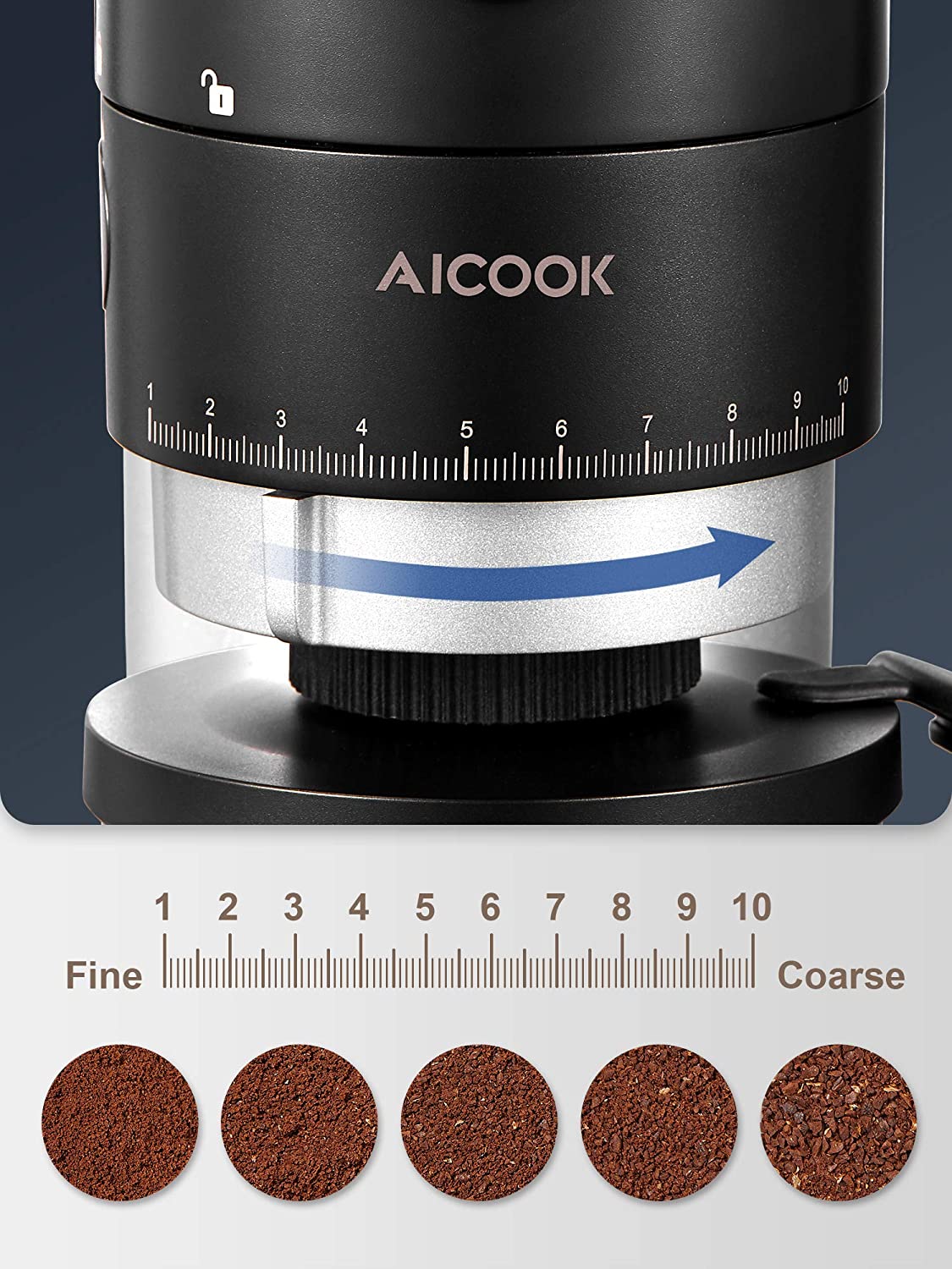 AICOOK Electric Conical Burr Coffee Grinder, 42 Precise Grind Settings, One Touch with 50S Grinding, Easy to Clean, Matte Black - SmartGatelb