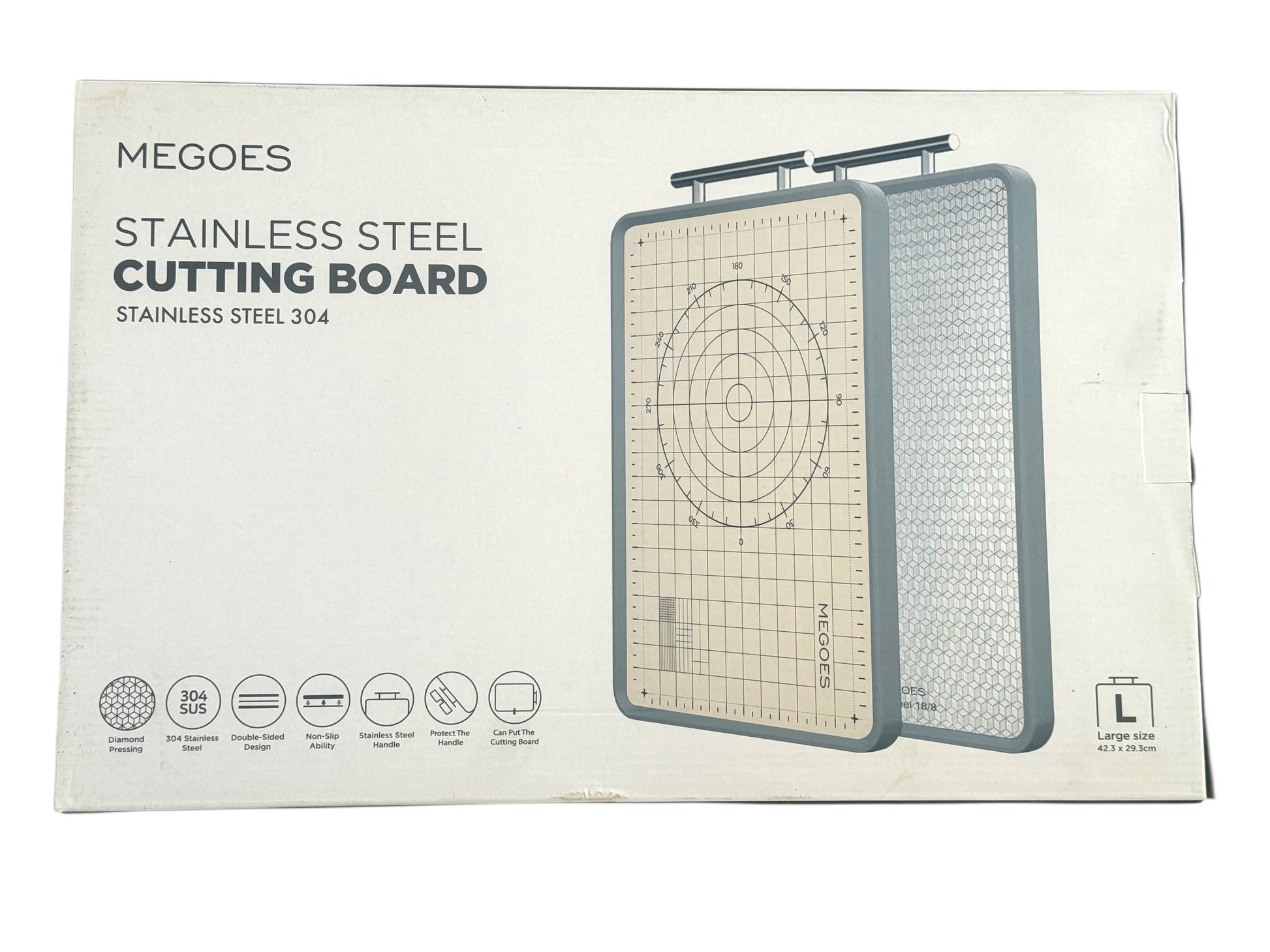 MEGOES Stainless Steel Cutting Board (Large Size – 42.5 x 32.5 cm) - SmartGatelb