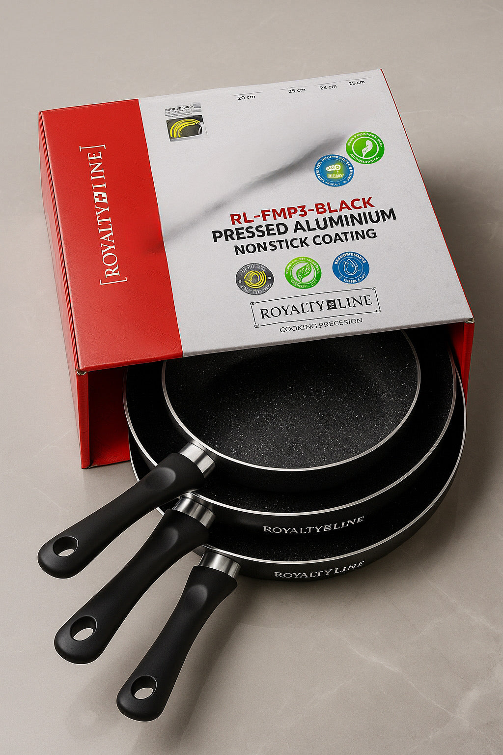 Royalty Line RL-FM3F-Black 3-piece frying pan set - SmartGatelb