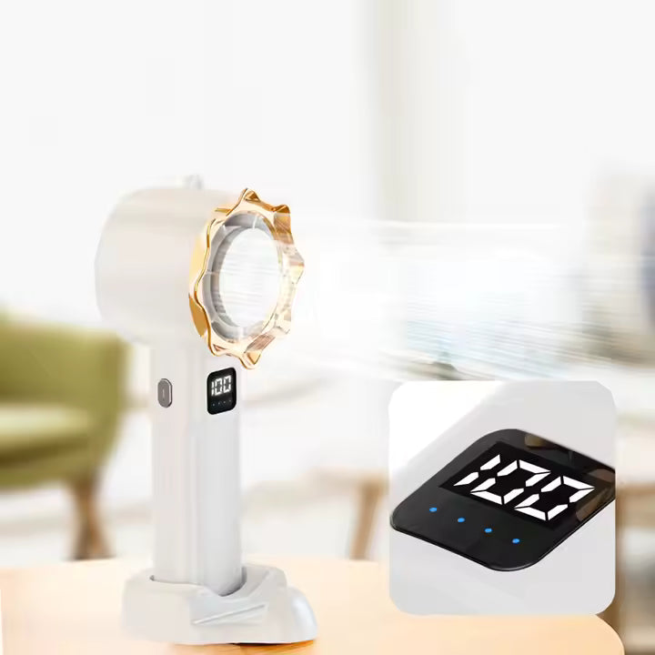 2400mAh Foldable USB Rechargeable Mini Handheld Fan – With Phone Stand, Neck Strap & Display Screen – Ideal for Car, Travel & Outdoor Use - SmartGatelb