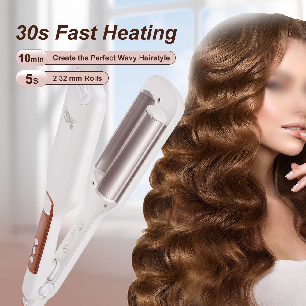 WINNING STAR ST-5773 High Quality PTC Fast Heat Big Wave Hair Curler Two 32mm Rolls Easy Use Ceramic Hair Curling Iron - SmartGatelb