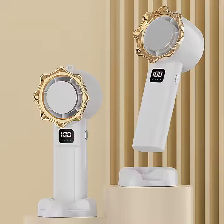 2400mAh Foldable USB Rechargeable Mini Handheld Fan – With Phone Stand, Neck Strap & Display Screen – Ideal for Car, Travel & Outdoor Use - SmartGatelb