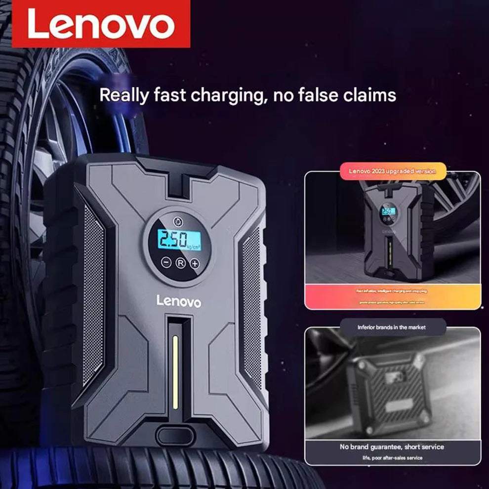 Lenovo Portable Car Tire Inflator 12V – Air Pump with Digital Gauge & LED Light - Smart Gate