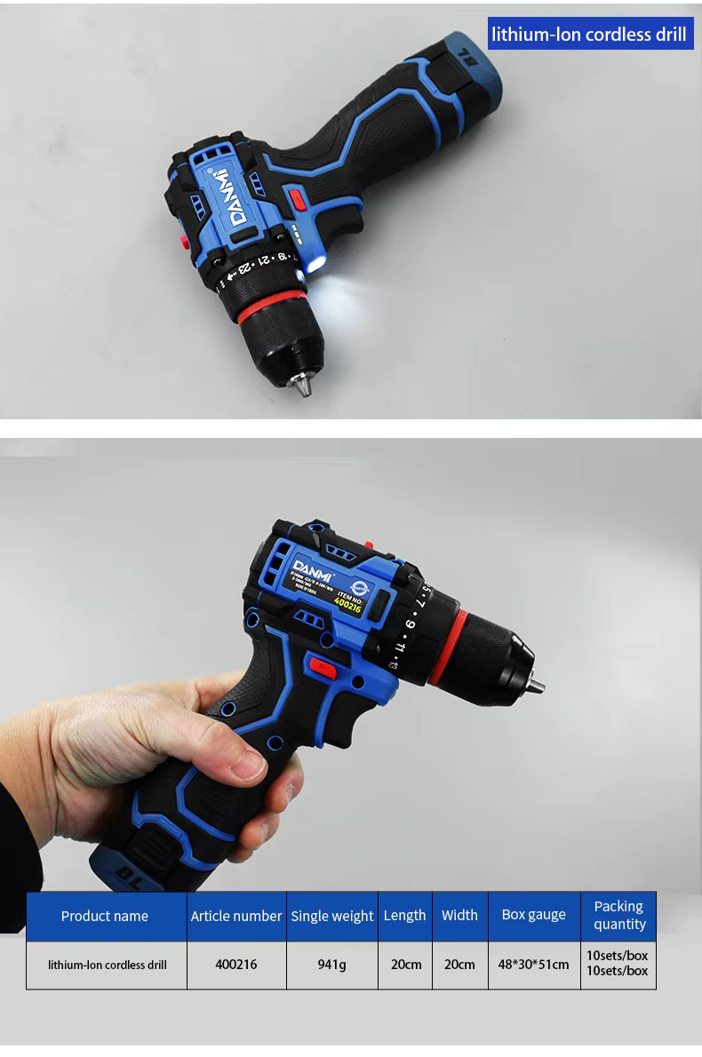 DANMI 16.8V Cordless Brushless Drill – Model 400216 with 2 Batteries & Charger - SmartGatelb