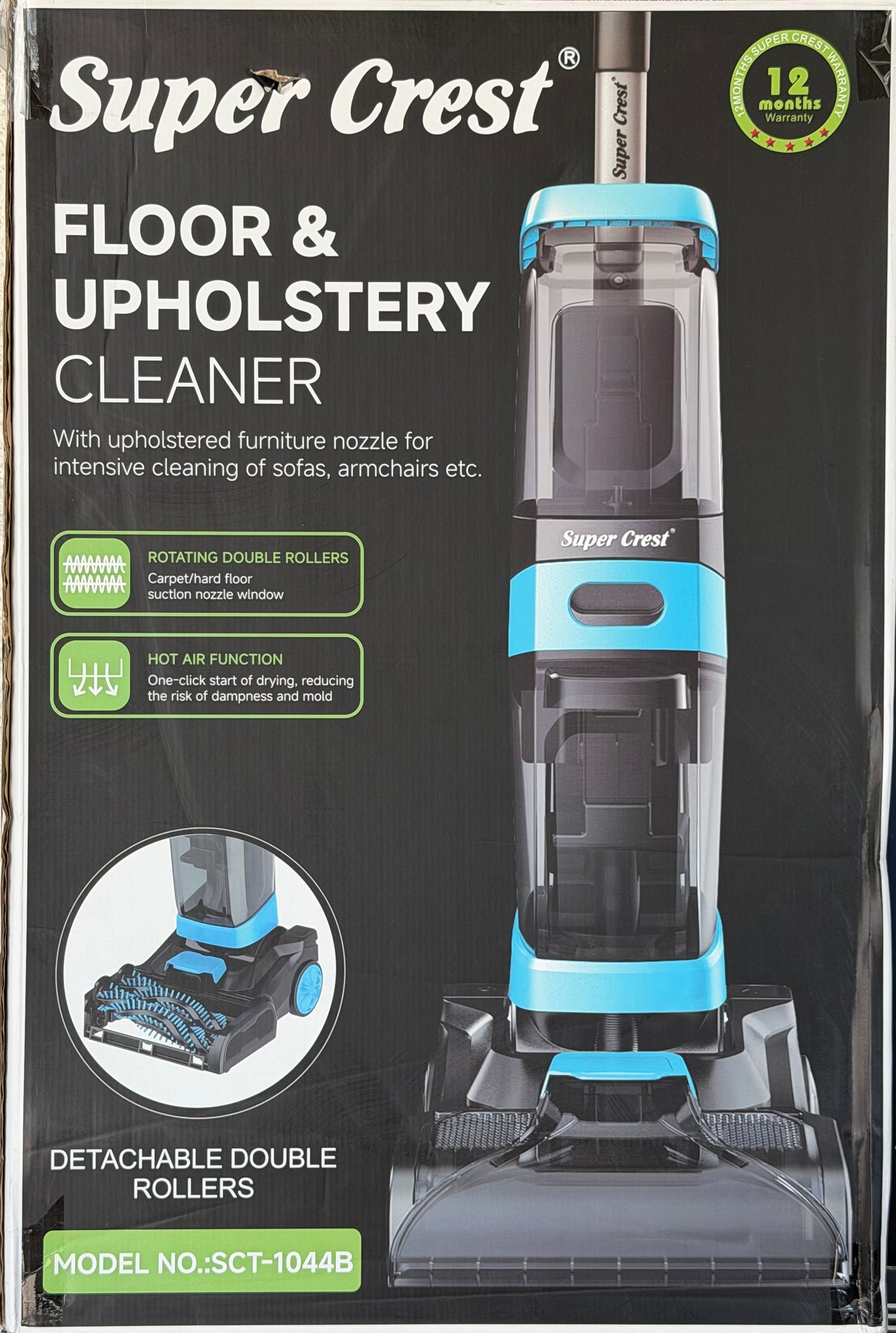 Super Crest SCT-1042 Carpet & Upholstery Cleaner 800W – Wet Vacuum with Heating Function & Rotating Brushes & Dual Water Tanks
